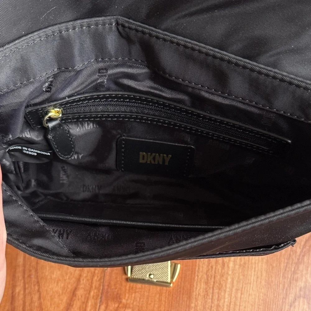 NWT DKNY Black Yugo Crossbody Bag Donna Karan New York Designer Gold Buckle Chic